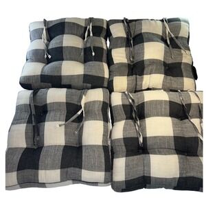 Lorraine Home Fashions Buffalo Check Chair Pads Black White 16x16 Set of 4